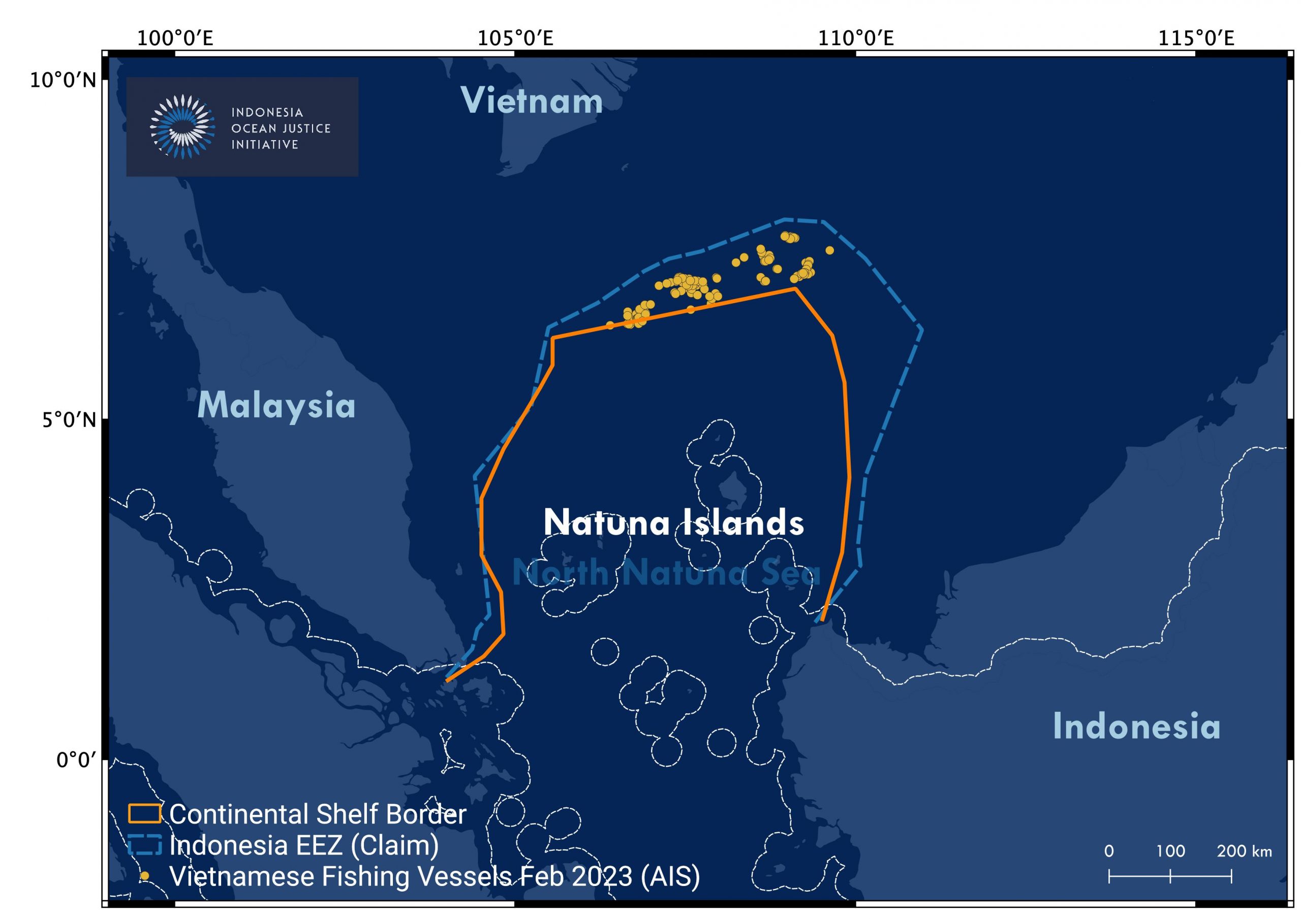 155 Vietnamese fishing vessels operate in the zone of overlapping Indonesian and Vietnamese EEZ claims in the North Natuna Sea
